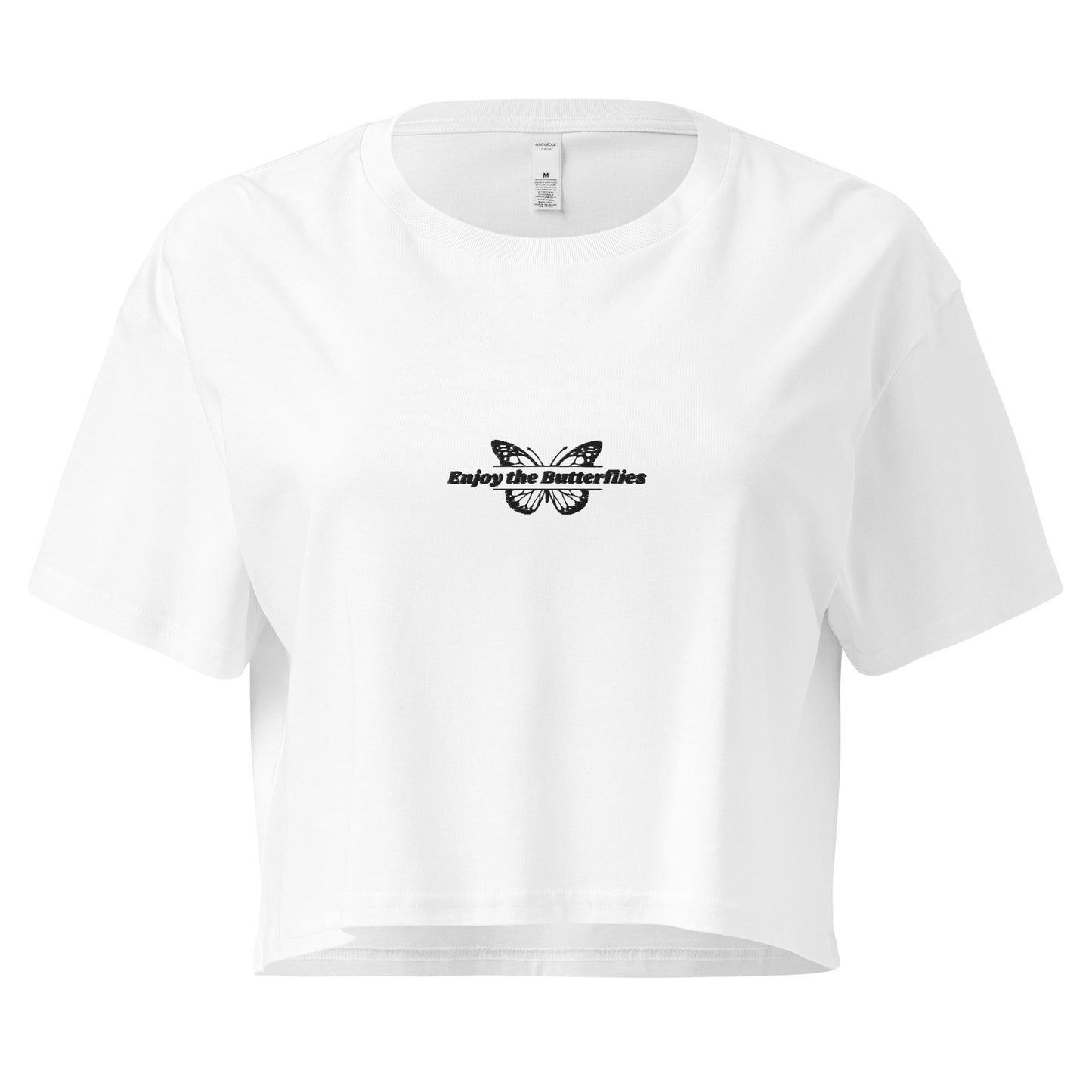 Parc Femme Enjoy the Butterflies Cropped T-Shirt in White