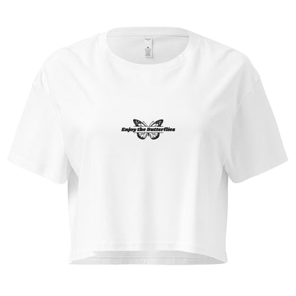 Parc Femme Enjoy the Butterflies Cropped T-Shirt in White