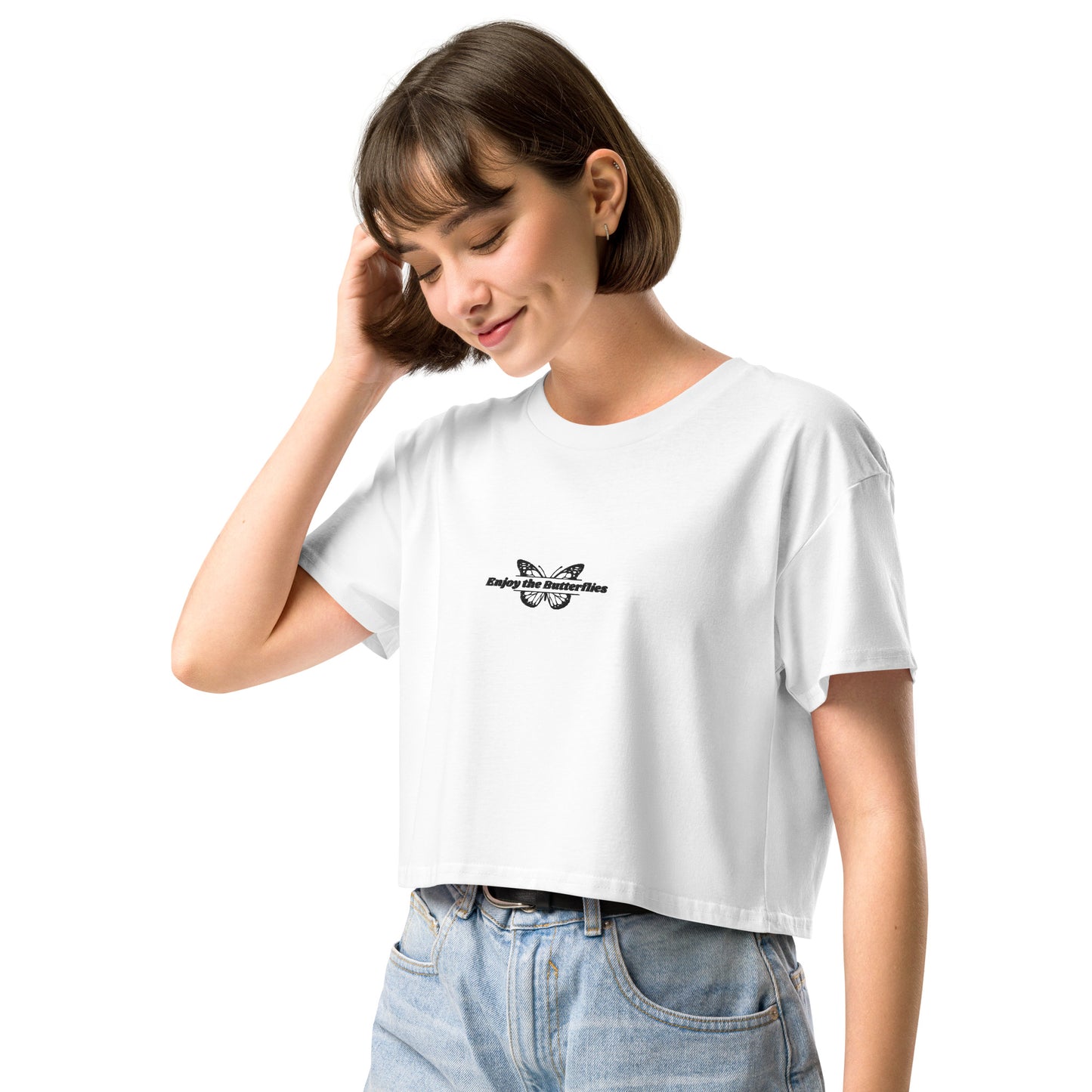 Parc Femme Enjoy the Butterflies Cropped T-Shirt in White